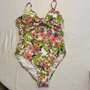 Traje de baño para mujer Time and Tru Tropicana floral cuello en V 1 pieza 12/14 nuevo con etiquetas - Imagen 1 de 9