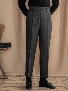 Retro Italian Style Mens Wool Blend Spring Dress Pants Long Trousers Winter Fall - Picture 1 of 27