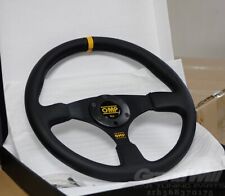 OMP 350mm 14' Genuine Leather Flat Black stitch Racing Sport Steering Wheel