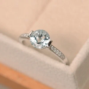 1.20 Ct Natural Aquamarine Diamond Anniversary Proposal Ring 14K Real White Gold - Picture 1 of 6