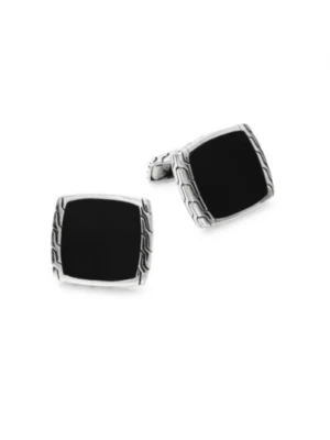 Deep Dark Cushion Shape Jade Vintage Art Deco Design In 925 Real Silver Cufflink - image 1 of 2