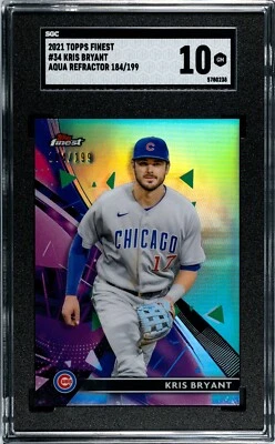 2021 Topps Finest #34 Kris Bryant AQUA REFRACTOR /199 SGC 10 GEM MINT - Image 1 of 2