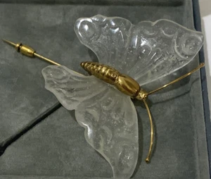 Daum France Milky White Butterfly Pate De Verde Pin Brooch Gold Tone R3-J1 - Picture 1 of 6