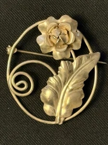 Rosenblatt Brosche Anstecknadel Sterlingsilber Antik Jugendstil oval 1920 1930er C Fang - Bild 1 von 8
