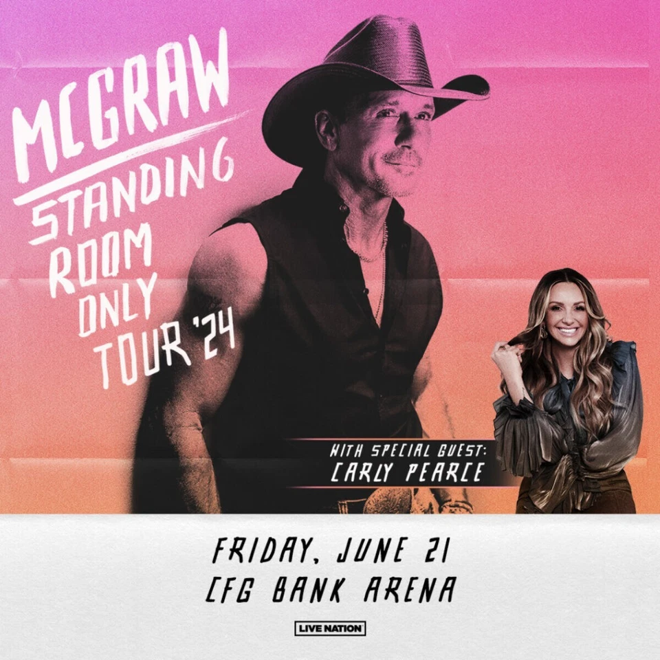 2 Tickets Tim McGraw & Carly Pearce 6/21/24 CFG Bank Arena Baltimore, MD - Image 1 of 1
