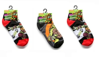 TMNT Teenage Mutant Ninja Turtles 3 PARES Niños Niños Calcetines al Tobillo Talla 6-8.5 *NUEVO* Foto 1 de 3