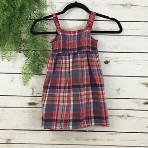 Chaps red blue plaid smocking dress girls 4 country summer July 4th  - Picture 1 of 4