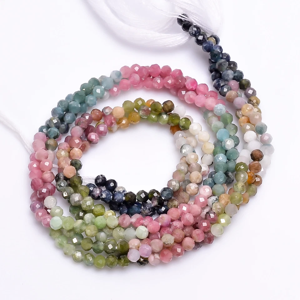 Natural Multi Tourmaline Gemstone Round Faceted Beads 3X3 mm Strand 13" GB-250 - Image 1 of 2