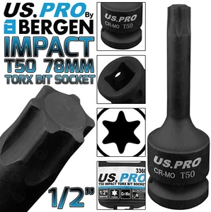 BERGEN T50 IMPACT TORX Bit Socket 1/2"Dr TRX50 78mm Long Reach Impact Star Torx - Picture 1 of 6