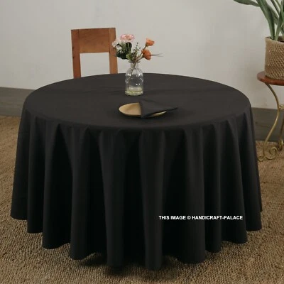 120/150/180cm Round Cotton Table Cloth Kitchen Dining Tablecloth Cover Black - Image 1 of 4