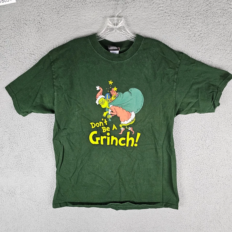 复古 Dr Seuss The Grinch 2001 大号 T 恤 Script Spell Out 圣诞标志 T 恤 — 第 1/4 张图片