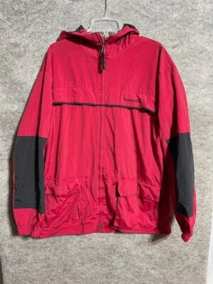 Timberland Jacket Mens L Weathergear Hooded Rain Windbreaker Outdoors Red - Image 1 of 4