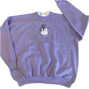 Vintage Top Stitch by Morning Sun Sweatshirt XL purple snowman Snow Winter NEW - Picture 1 of 16