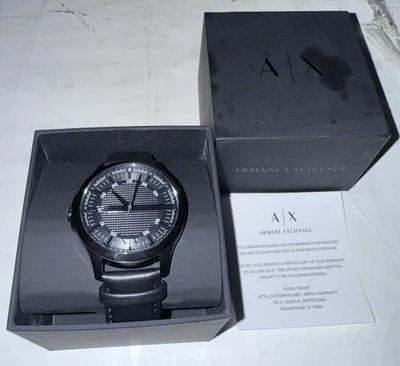 Reloj analógico Armani Exchange AX2411 para hombre negro acero inoxidable 5 ATM fecha correa de cuero Foto 1 de 4