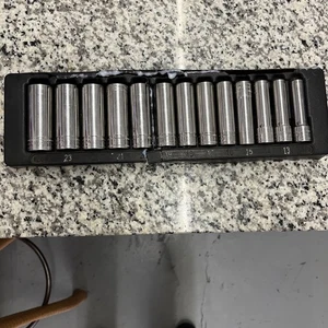 Snap On 313SMYA, 13pc 1/2 Drive 12pt Metric Deep Sockets, 12-24mm, USA - Picture 1 of 7