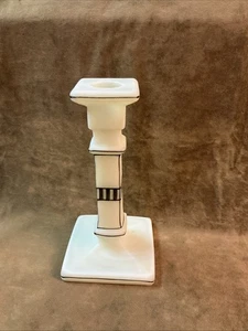 1920s art deco white Satin milk glass Black Decorated Single Candlestick - Picture 1 of 4
