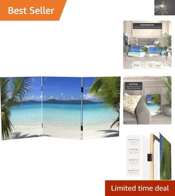 Pantalla plegable independiente con temática de playa - Elegante divisor de espacio de 3 paneles Foto 1 de 4