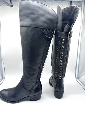 Botas Vince Camuto Bollo Cuero Negro Hasta la Rodilla Motociclista Moto Gótico Tachonado 6.5 B Foto 1 de 4