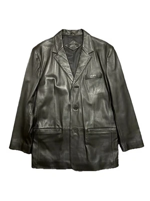 Chaqueta Blazer Jones New York Negra Cuero Genuino Muesca Abotonada Talla 42R Foto 1 de 4