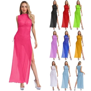 Women Sexy Bikini Cover Up Sheer Mesh Maxi Dress Sleeveless Summer Beachwear - Picture 1 of 67