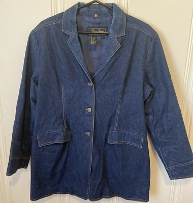 VTG- Terry Lewis Womens Denim Blazer Lined Jacket - Shoulder Pads-Size L - Image 1 of 4