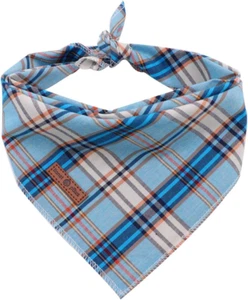 Dog Bandana for Small Medium Large Dogs, Cat Kerchief Blue Plaid, Triangle Bibs - Picture 1 of 12