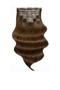 Foxy Locks Chocolate - Elegantes extensiones de cabello humano con clip sin costuras de 14" 120 g - Imagen 1 de 3