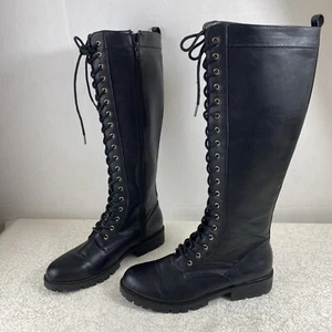 Stivali neri donna taglia 7,5 al ginocchio stringati moda biker forever 21 scarpe - Foto 1 di 15