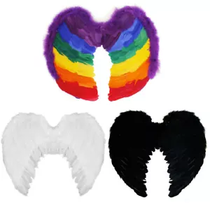ANGEL WINGS FAIRY FANCY DRESS FEATHER WHITE BLACK RAINBOW COSTUME OUTFIT LARGE - Picture 1 of 4