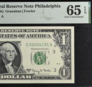 1963A $1 Federal Reserve Note PMG 65EPQ wanted low serial number 4191 Fr 1901-C - Picture 1 of 3