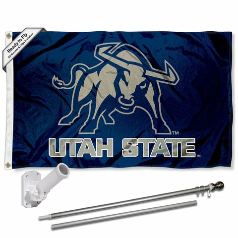 Utah State Aggies Big Blue Flag Pole and Bracket Gift Set Package Cover