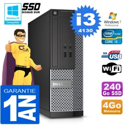 PC DELL 3020 SFF Core I3-4130 RAM 4Go Disco 240 Go SSD Grabador DVD Wifi W7 - Imagen 1 de 3