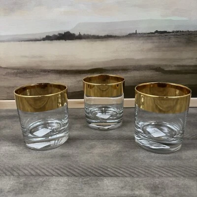 West Elm Bijou Doble Antiguo Juego de Vidrio/3 Vajilla Borde Dorado Rayada Leer Foto 1 de 4