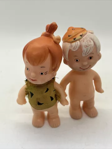 Vintage Flintstones Pebbles and Bam Bam Rare Knickerbocker Mini Dolls Rubber Cover