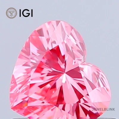 IGI Certified 0.60 Carat Fancy Vivid Pink VS2 Heart Shape CVD Lab Grown Diamond - Image 1 of 4
