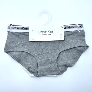 Calvin Klein Girls 2 Pack Hipster Panties Size Medium White Gray Logo Waistband - Picture 1 of 4