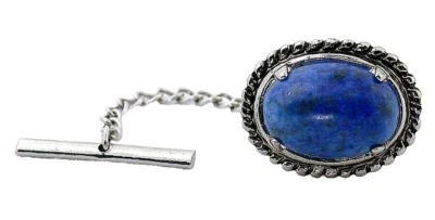 NATURAL LAPIS 14x10 OVAL CABOCHON ANTIQUE SILVER COLOR TIE TACK EPTT703/32625 - Image 1 of 2