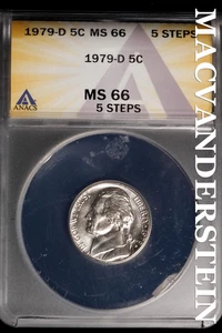 1979-D Jefferson Nickel - ANACS MS 66  5 Steps - Brilliant Uncirculated  #SLH950 - Picture 1 of 2