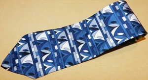 HENRY GRETHEL MADE IN USA BLUE/WHITE/BLACK ABSTRACT DESIGN TIE - DESIGNER TIES. - Picture 1 of 3