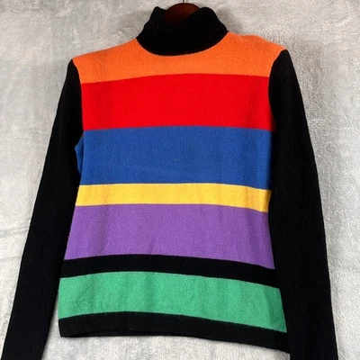 Vintage Jones NY Signature Womens L Merino Wool Cashmere Stripe Turtleneck - Image 1 of 4