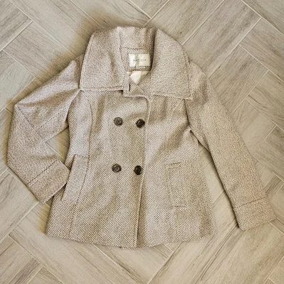 Abrigo Van Heusen Espiga Tostado/Marrón Abotonado Preppy Dinero Antiguo Guisante Pequeño Foto 1 de 4