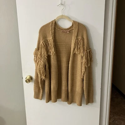 Cárdigan Suéter Willow & Root Mujer Pequeño Boho Lagenlook Tejido Flecos Otoño Dorado Foto 1 de 4