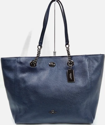 Bolso de Hombro Coach Turlock Cadena - Cuero Guijarro --- Azul Marino  Foto 1 de 4