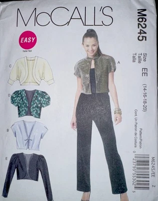 Mccall’s Sewing Pattern M6245 Shrug Bolo Top To Enhance Outfit Size 14 - 20 New - Image 1 of 2