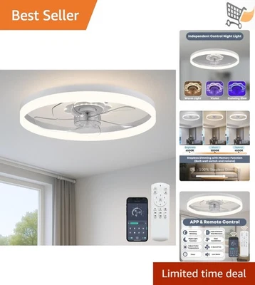 20 Inch Ceiling Fan with Light LED Dimmable Remote Quiet DC Motor for Bedroom - Image 1 of 4