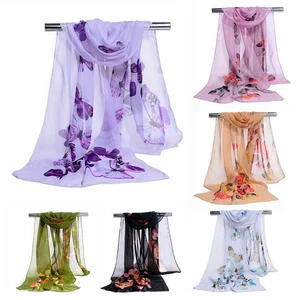 Sciarpa stampa farfalla 63"x19,5 rettangolare stola ricamo pizzo scialle hijab - Foto 1 di 13