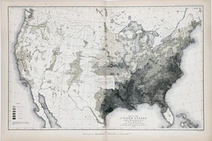1880 UNITED STATES - COLORED POPULATION - Map ORIGINAL (16X10) DATED - Picture 1 of 3