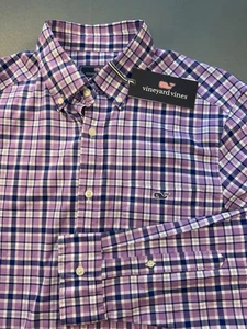 Vineyard Vines NWT Classic Fit Shirt Purple Navy Plaid Long Sleeve Men's Small - Picture 1 of 13