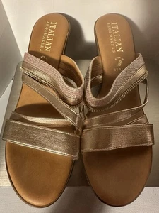 Scarpe calzolai italiane donna taglia 11 M oro marrone zeppa sandali plateau - Foto 1 di 10