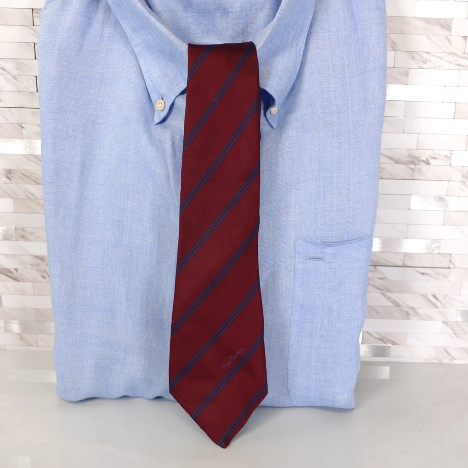 Pierre Cardin Neck Tie Mens Blue Red Repp Striped Silk Luxury Suit Narrow France - Image 1 of 4